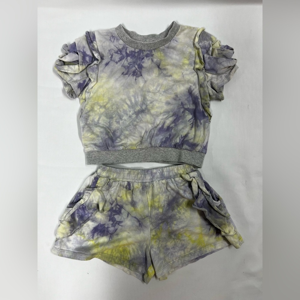 Hannah Banana Tie Dye Print Ruffle Short Sleeve Top and Short